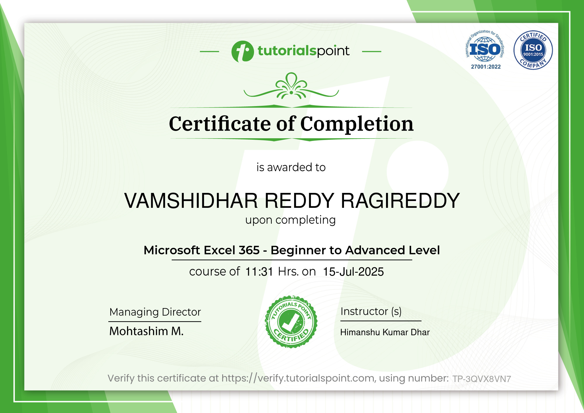Microsoft Excel 365 Course - Beginner to Advanced Level