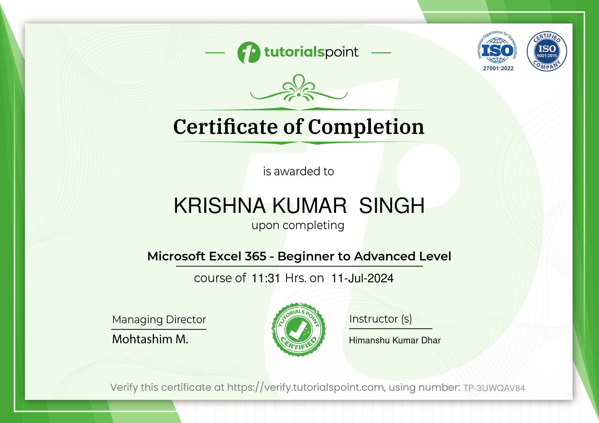 Microsoft Excel 365 - Beginner to Advanced Level