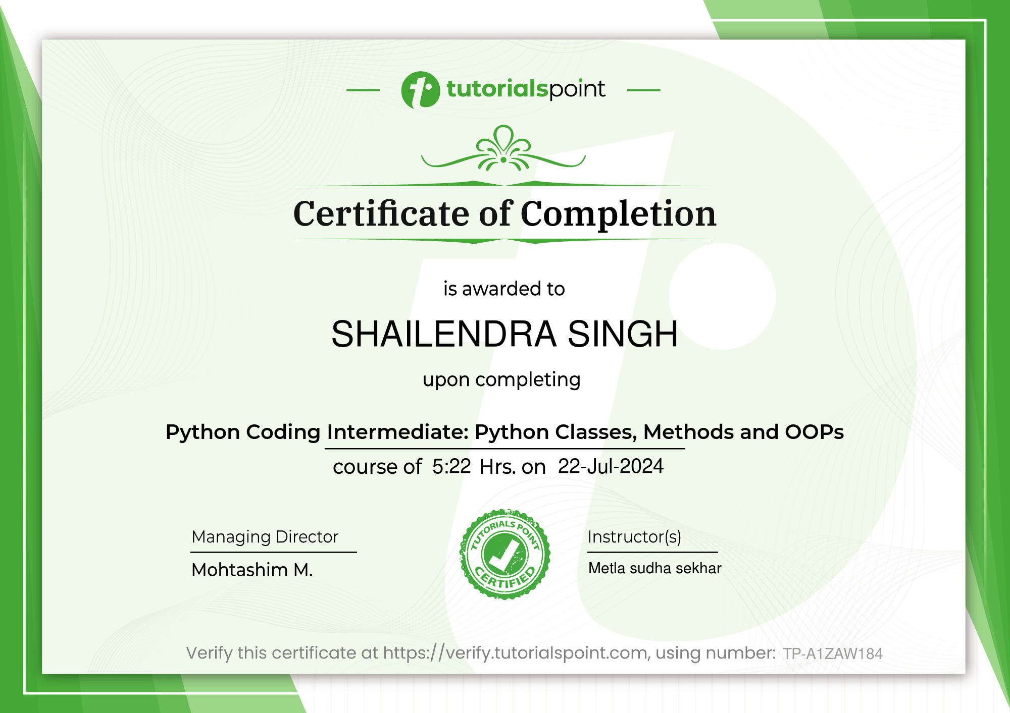Python Coding Intermediate: Python Classes, Methods and OOPs