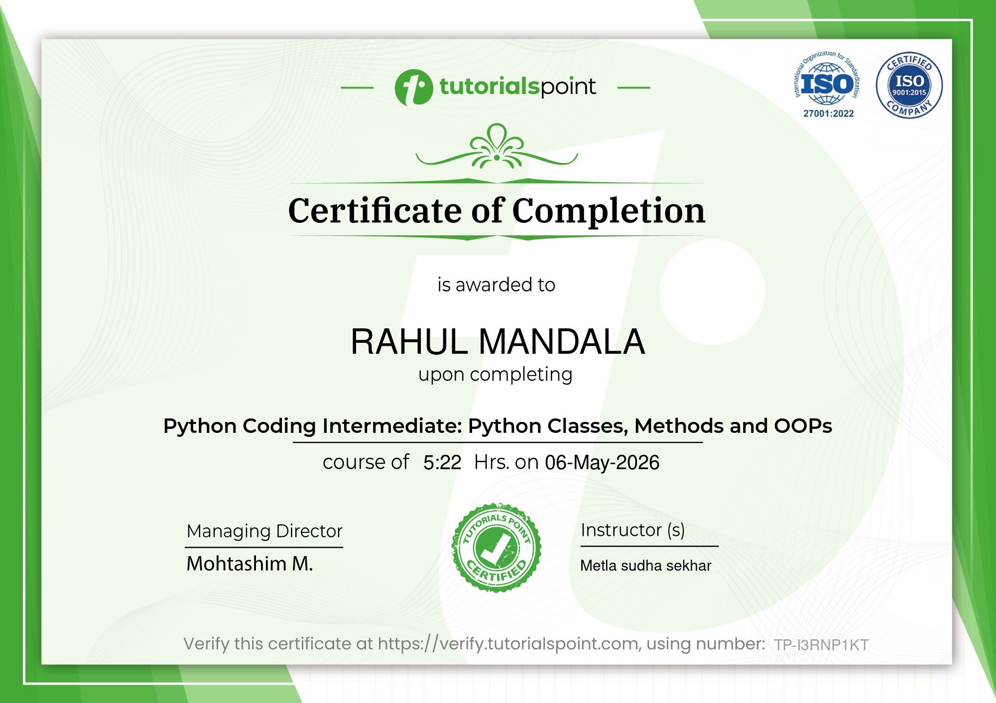 Python Coding Intermediate: Python Classes, Methods and OOPs