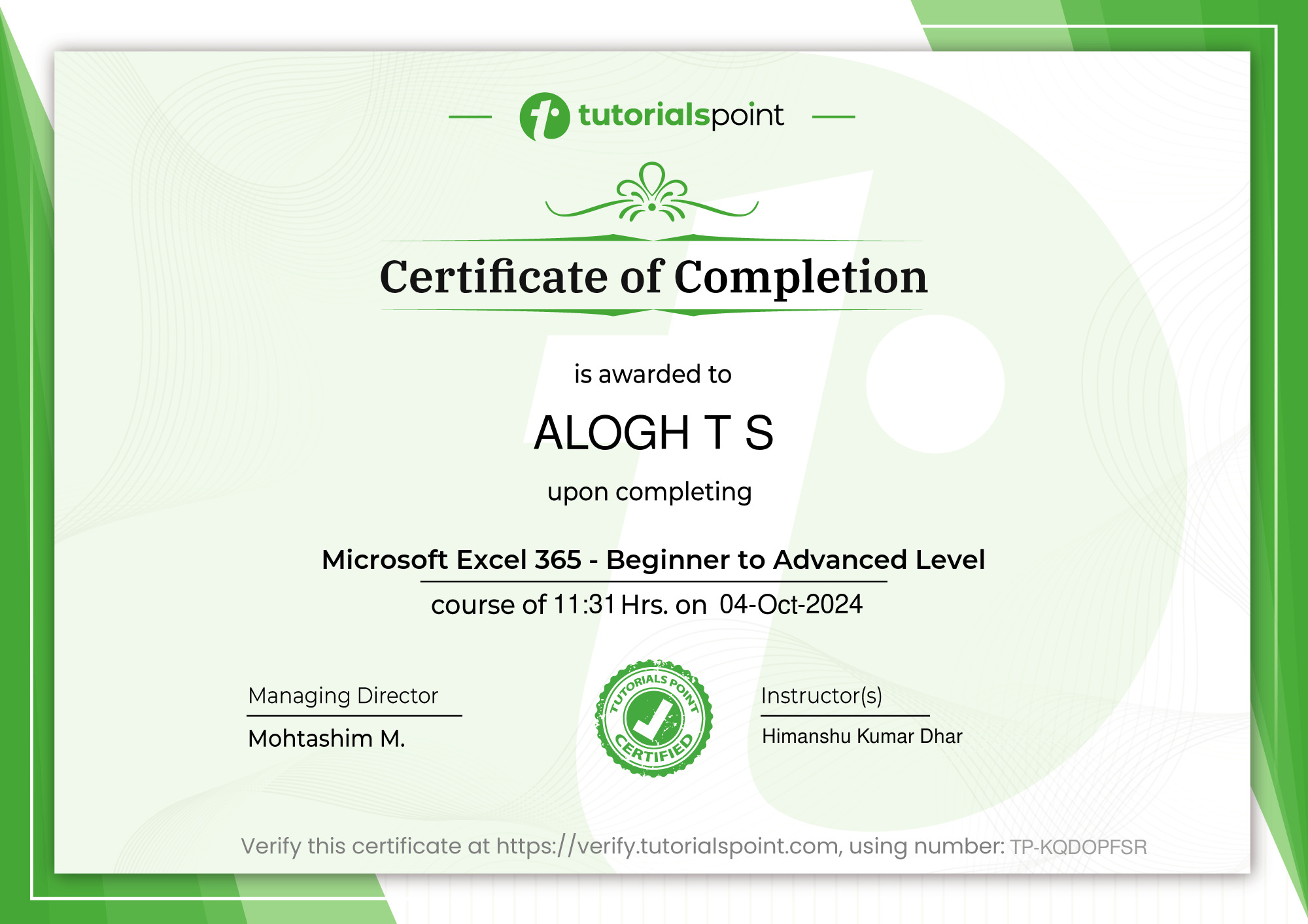 Microsoft Excel 365 - Beginner to Advanced Level
