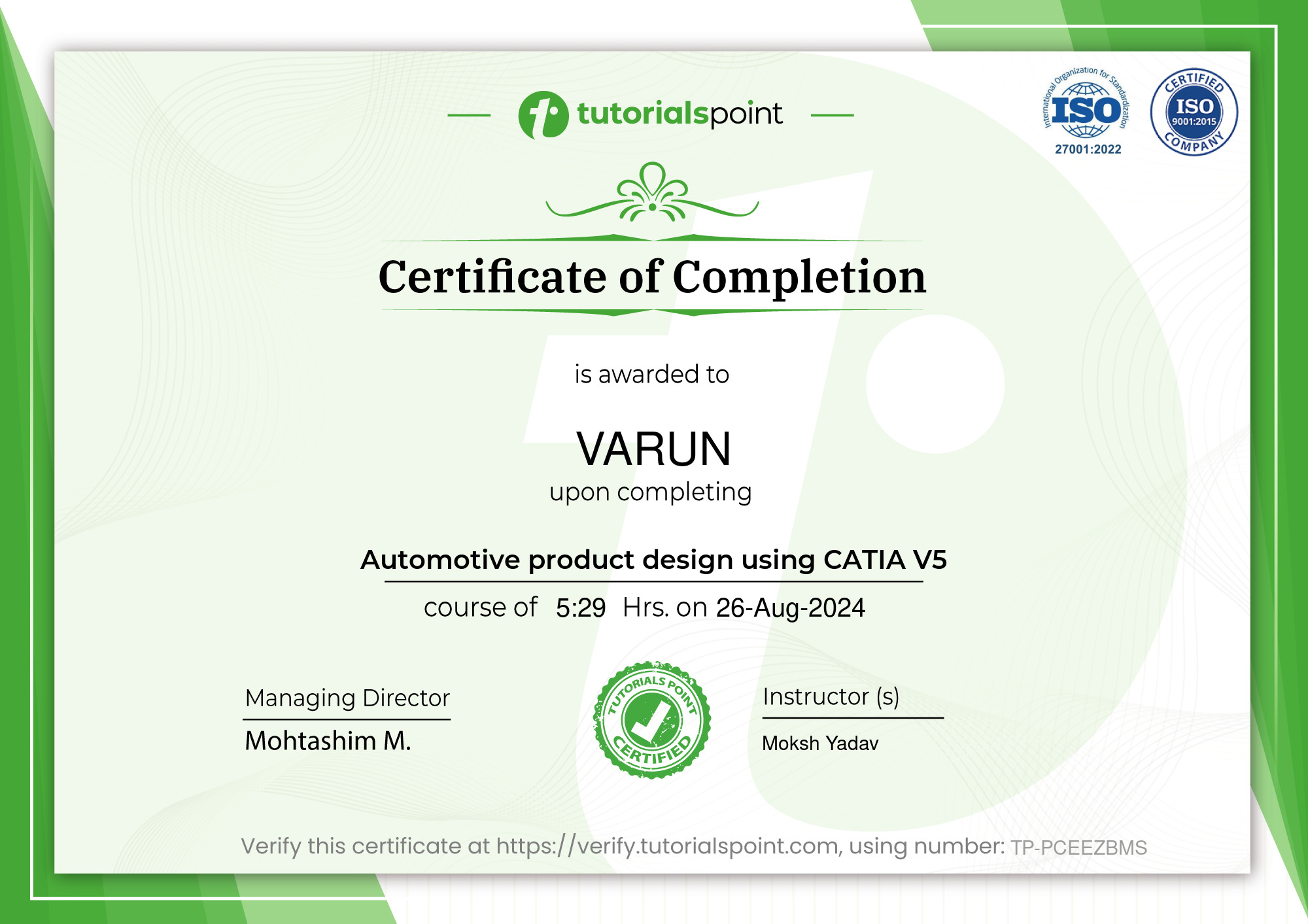 Automotive product design using CATIA V5